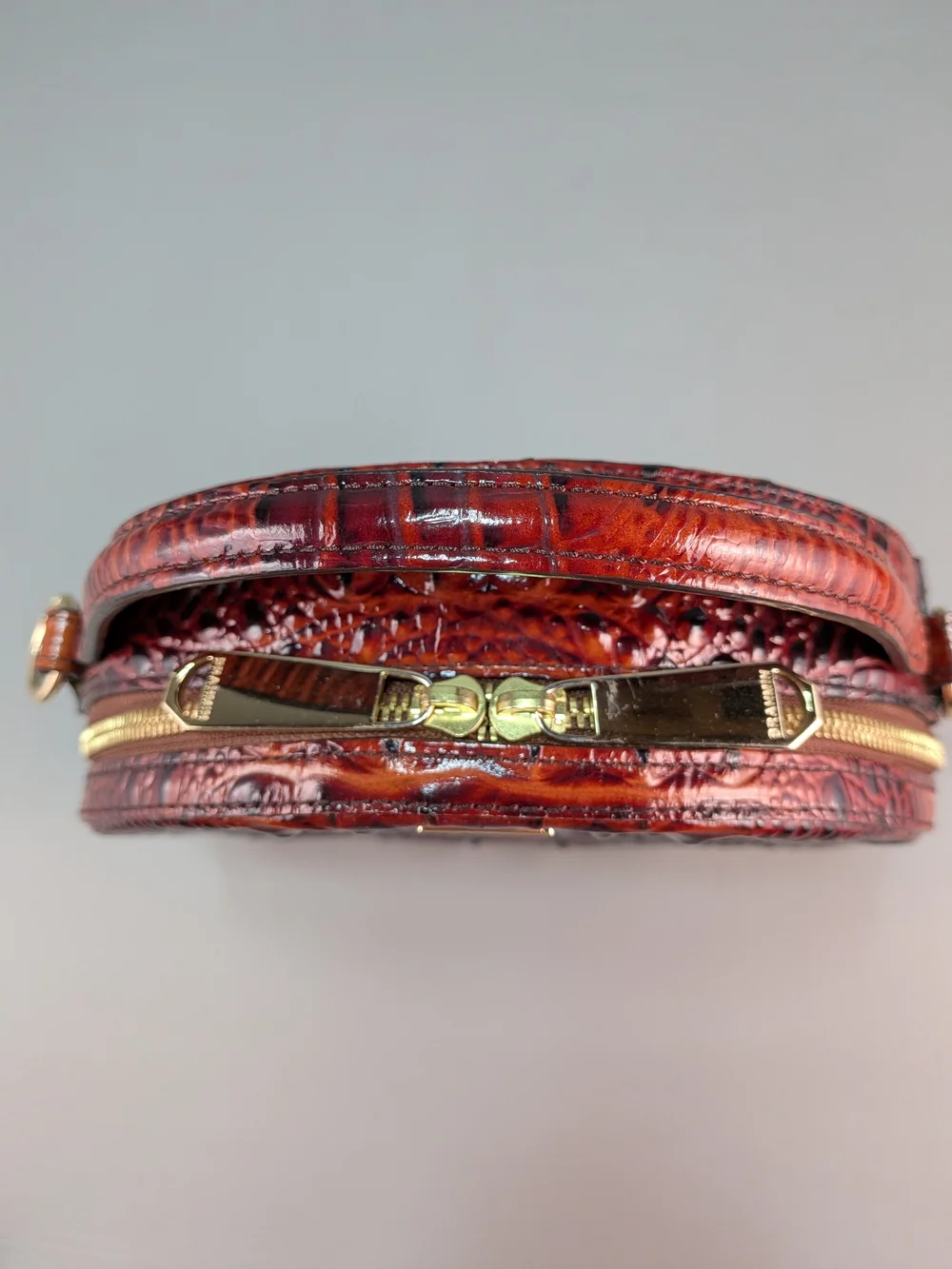 BRAHMIN Lane Circle Melbourne Pecan Crossbody Croc Embossed Leather Microfiber